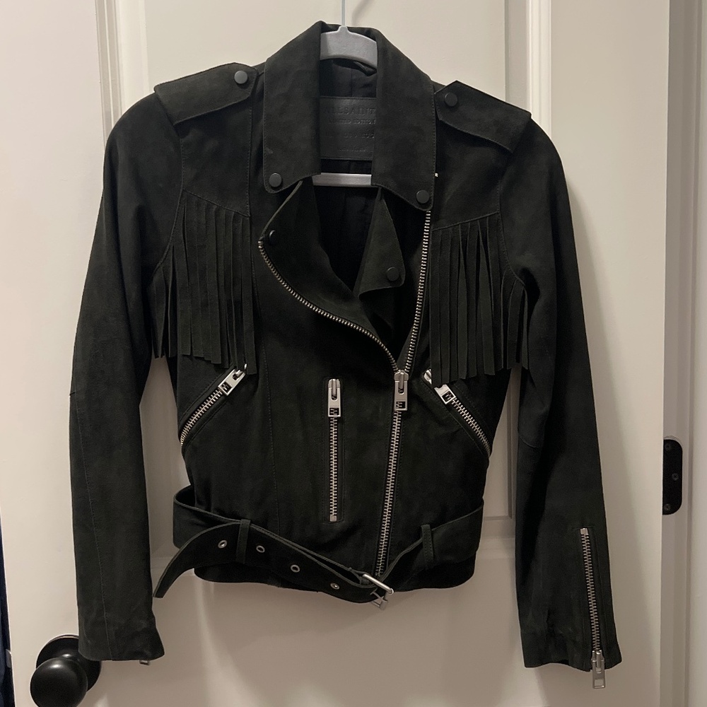 All Saints Suede Leather Tassel Biker Size 0